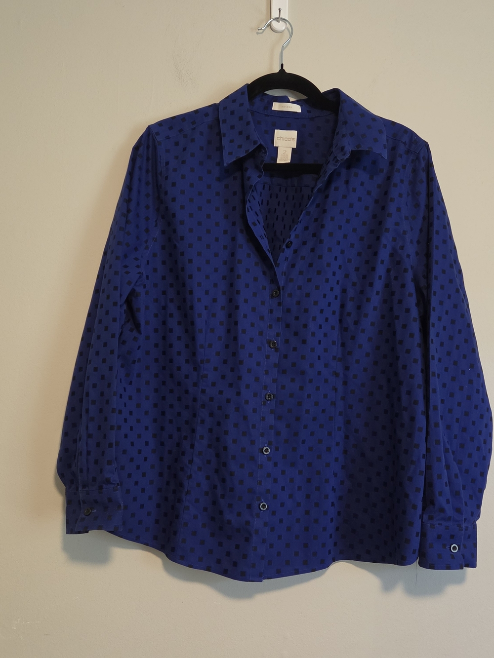 Chico's Button-Down Blouse Size 2 Large Blue And Black